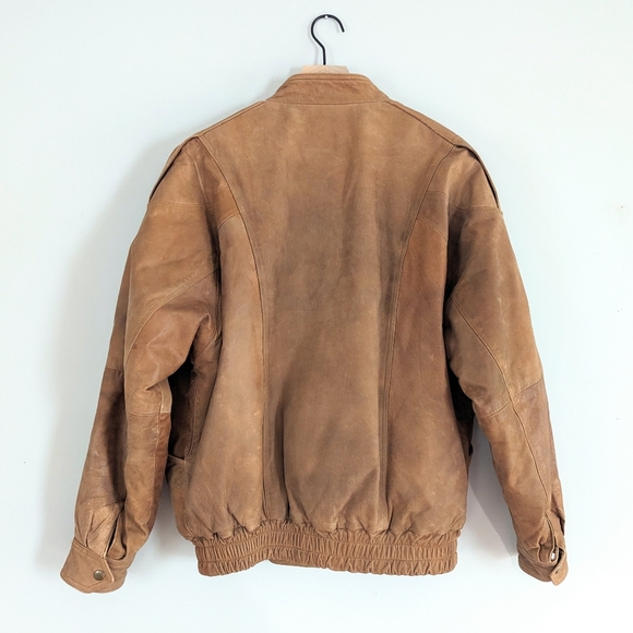 Vintage Natural Leather Bomber Aviation Motorcycle Jacket Tan Brown Size… - Picture 12 of 14